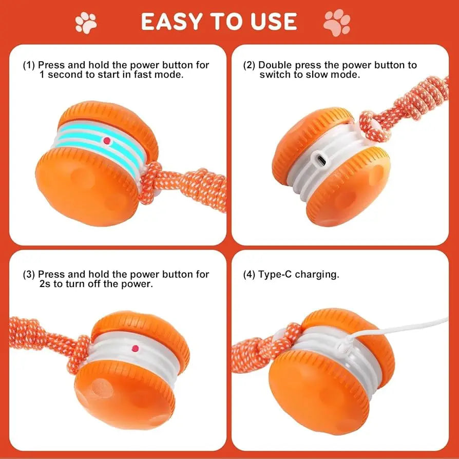 Interactive Dog Toys, Random Path Electric Automatic Moving and Rolling Dogs Toy with Rope for Small Medium Large Dogs