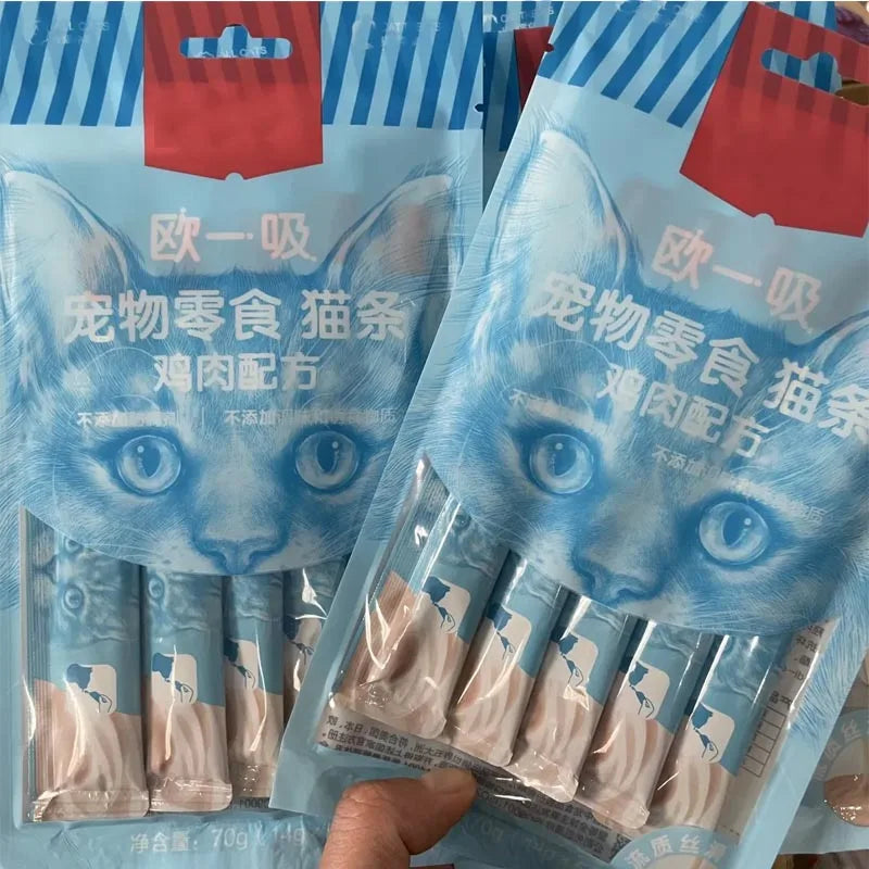 5X Pet Snacks Cat Strips, Young Cat Wet Food, Pack Cat Liquid Snacks, Pudding Tuna Shrimp Chicken Formula, Mixed Flavor 70g/bag