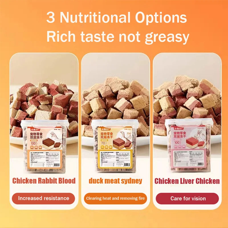 Small frozen double-layer freeze-dried chicken liver and chicken breast nutrition fattening rabbit blood freeze-dried dog snacks