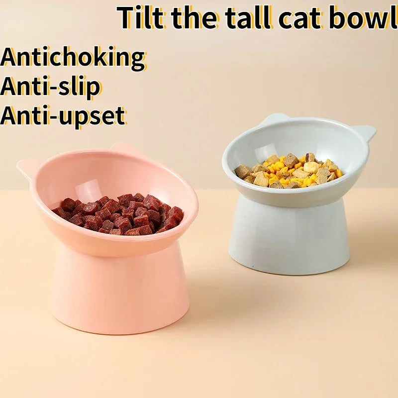 1pcs High-Foot Pet Bowls Anti-tip Cat Food Bowl 45° Neck Guard Non-Slip Binaural Dog Feeder Raised Pet Feeding Cups Pet Supplies
