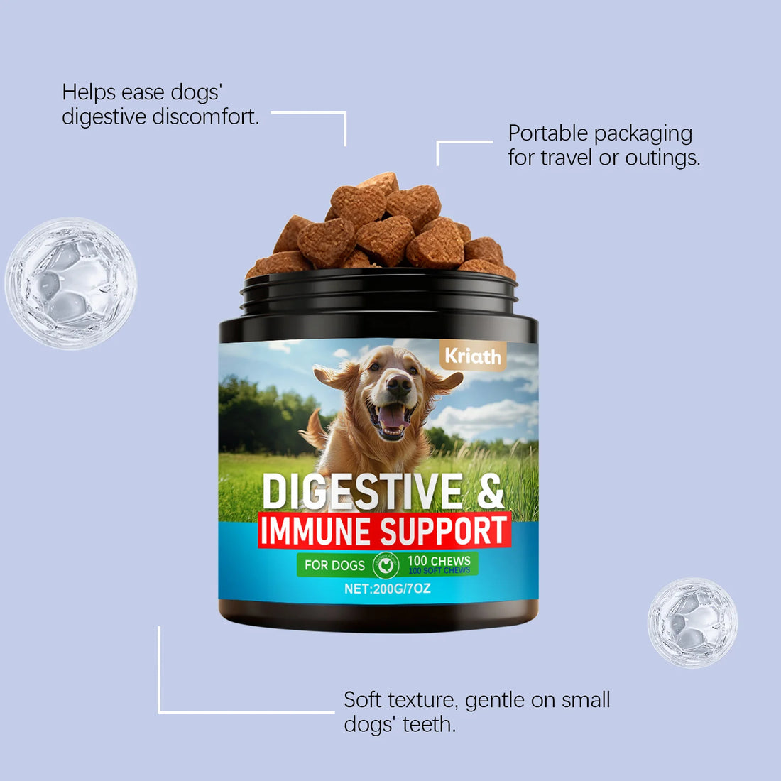 Dog Probiotic Soft Chews for Gut Health - Gentle Care Aids Smooth Digestion Nutrient Absorption Balances Flora Boosts Immunity