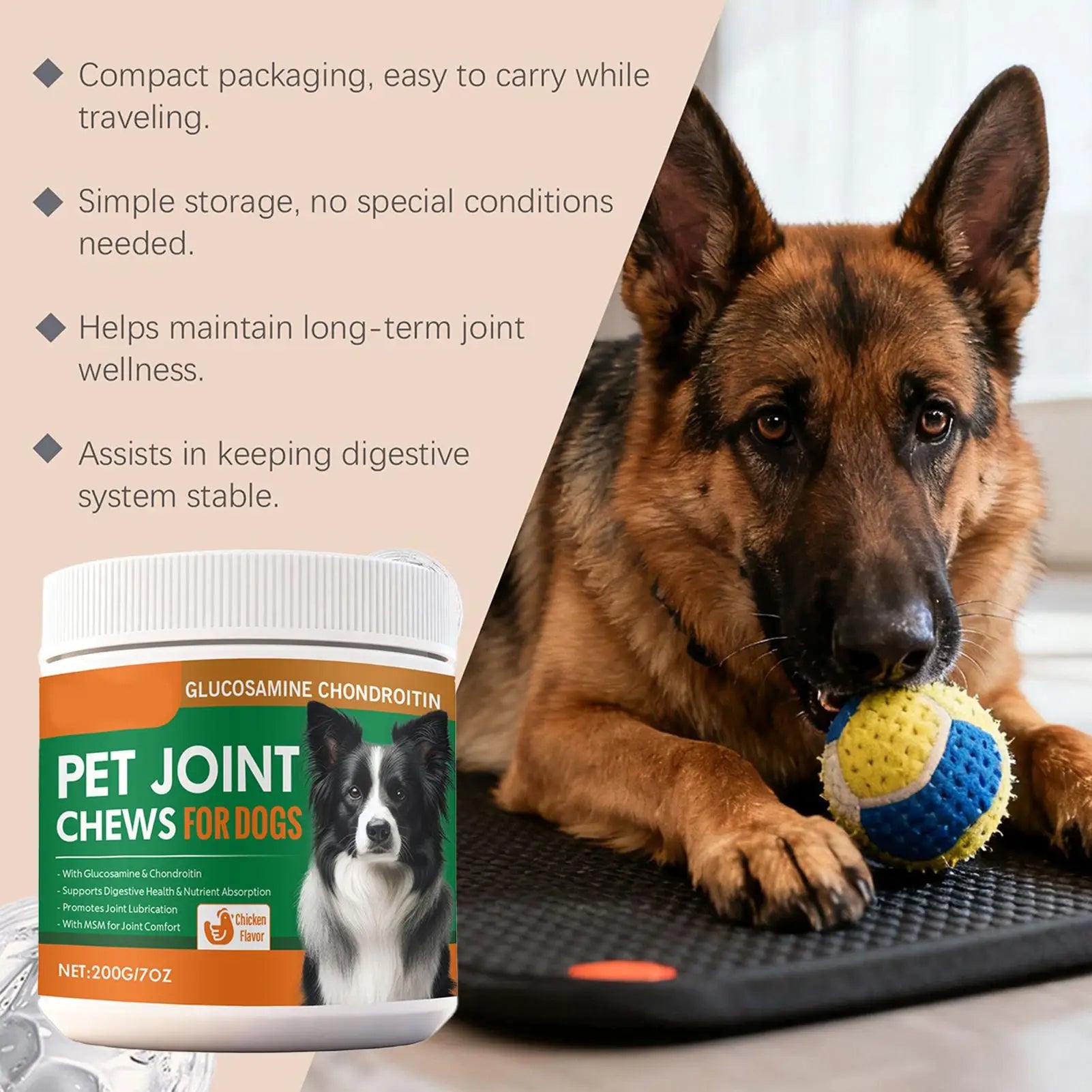 Joint Supplement For Dogs Natural Chews Pill 100-piece Dog Hip & Joint Care For Home Travel Daily Care Digestive Absorption Pet