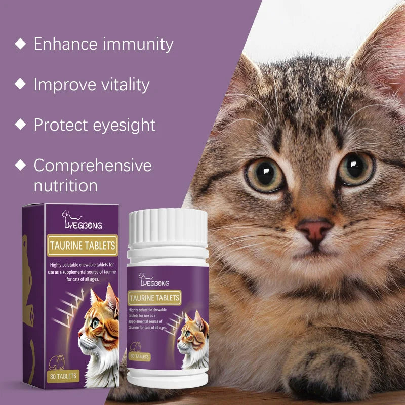 Taurine Tablets For Cats – Multivitamin Supplement For Heart, Vision & Liver Health – Supports Digestion & Immunity